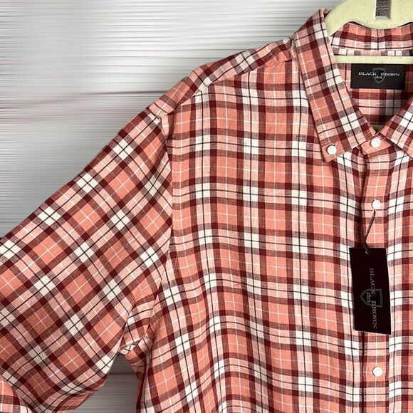 NWT Black Brown 1826 Linen Casual Plaid Button Down Shirt Long Sleeve XL - Picture 3 of 13